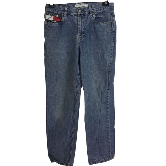 VTG 90s Tommy Hilfiger Big Flag Tapered Leg Denim Freedom Jeans Blue Size 10 - Picture 1 of 11